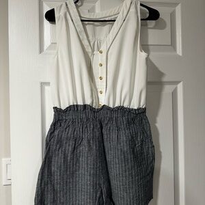 Stylish White and Gray Sleeveless Romper